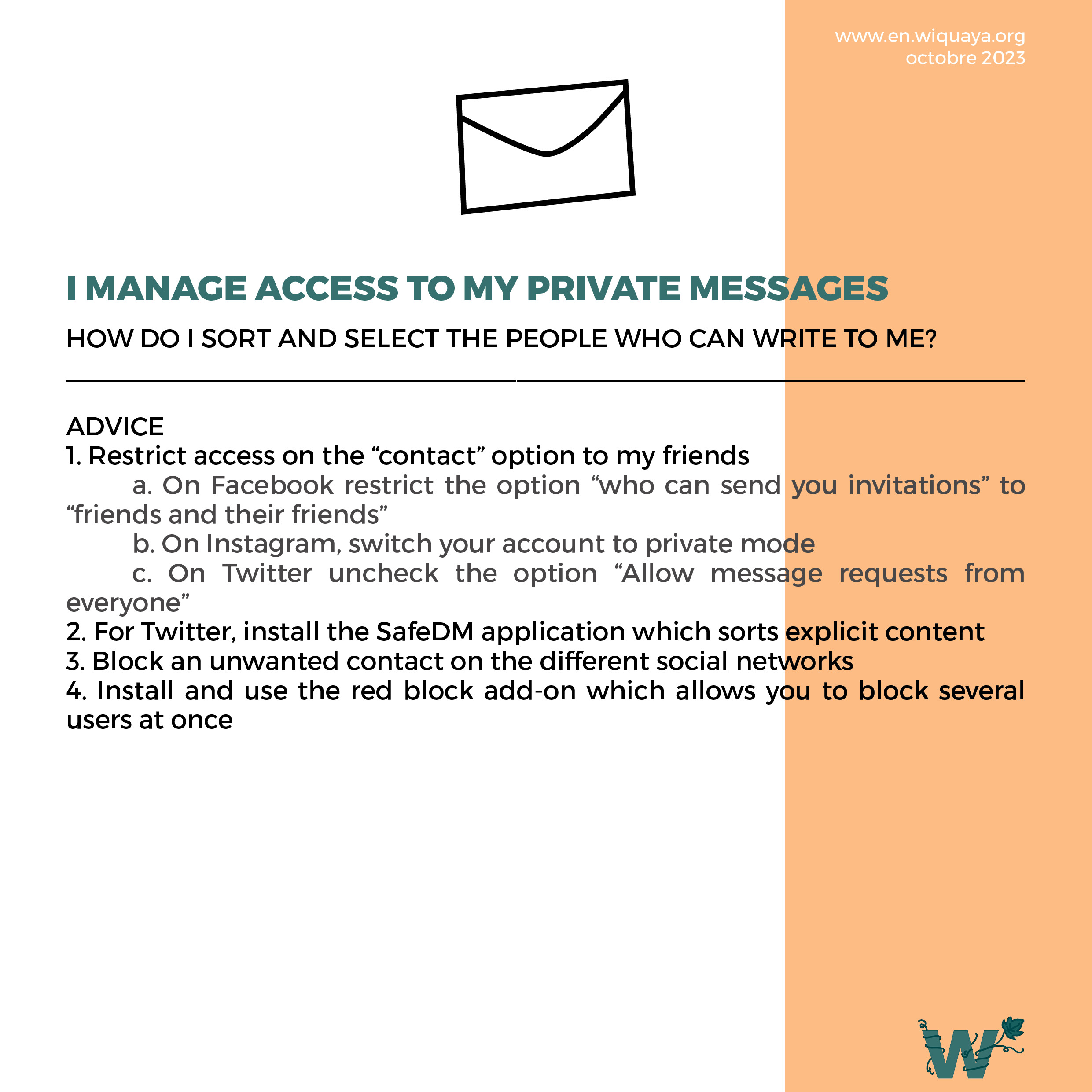 Help sheet I manage access to my private messages