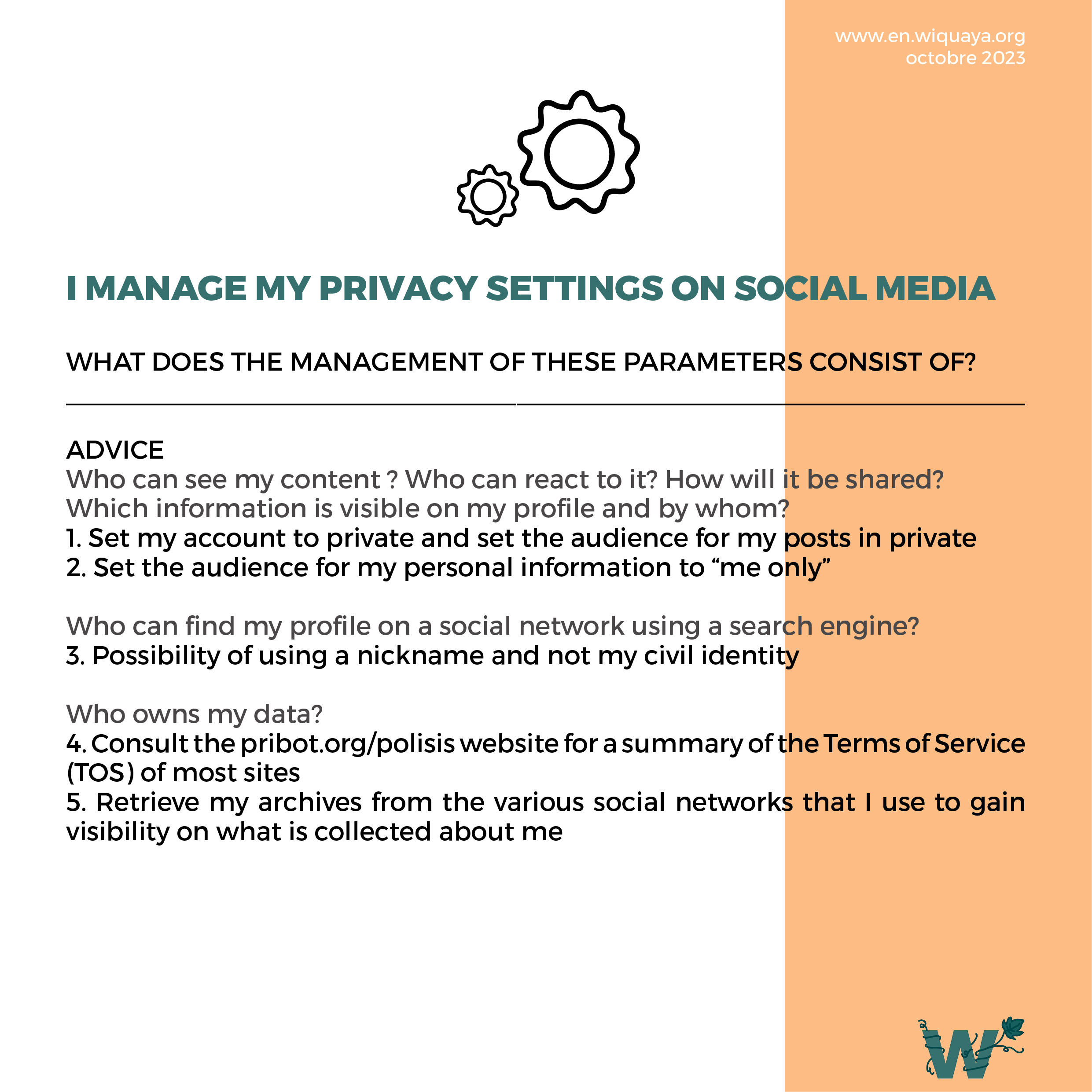 Help sheet I manage my privacy settings on social networks