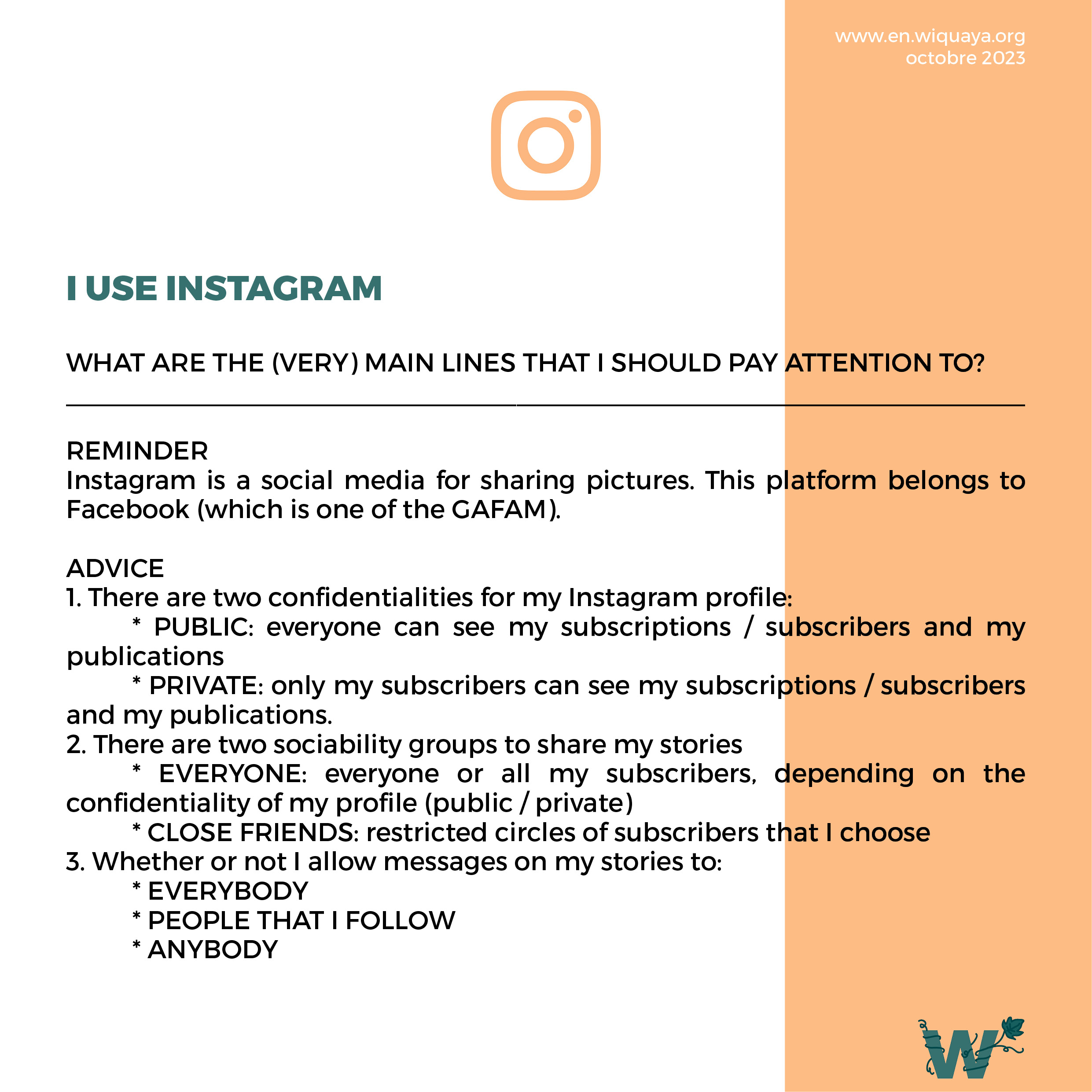 Help sheet I use instagram